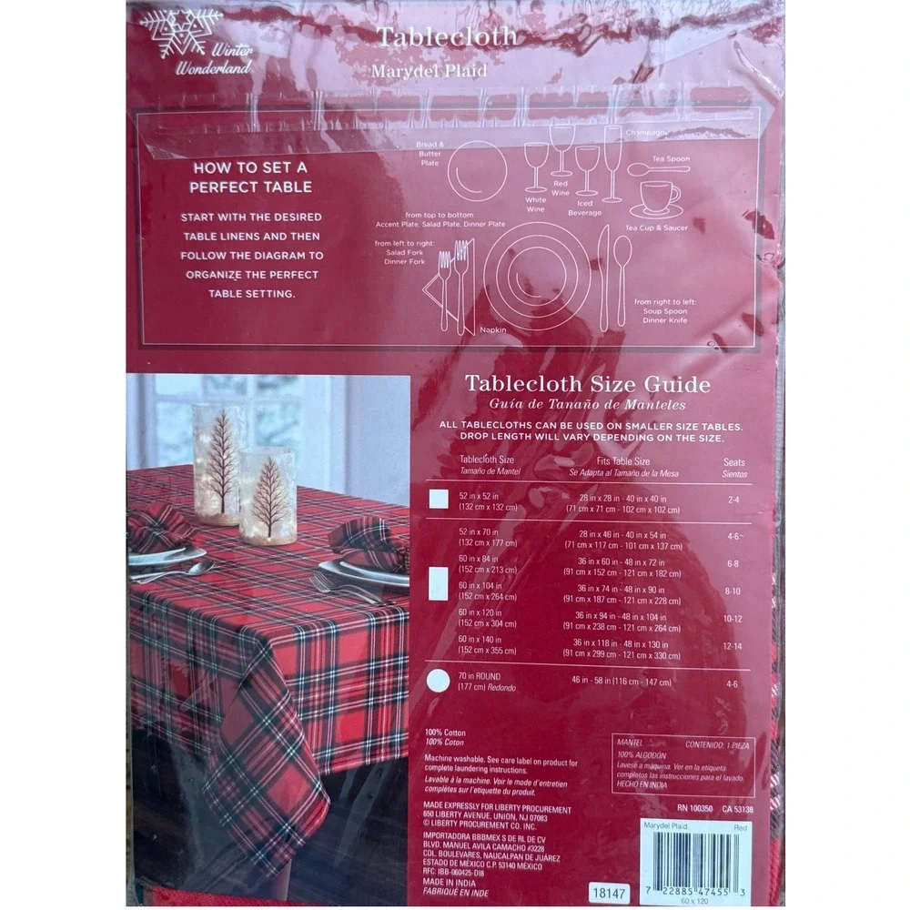 New Winter Wonderland Holiday Plaid Tablecloth 60x120 Oblong & 4 Napkins Set Red